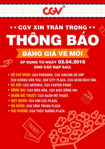 Bảng Giá Vé Của Cgv Mới Áp Dụng Từ 02/04/2018