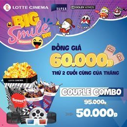 Big Smile Day Tháng 1: 60,000 Đồng/Vé Xem Phim Rạp Superplex - Giảm Giá Couple Combo